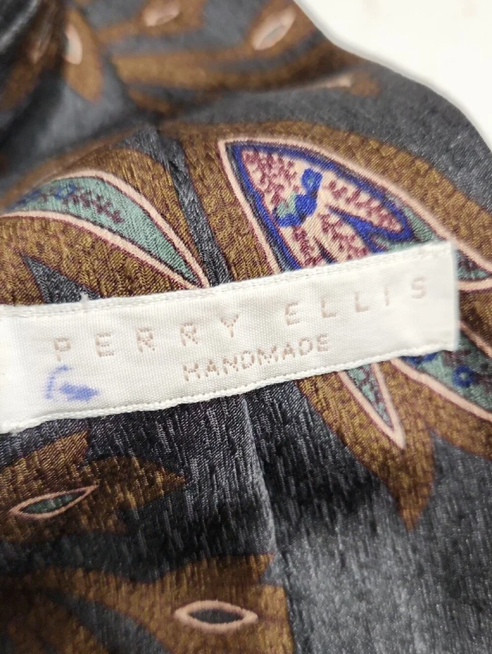 Perry Ellis Black Tie with Brown and Purple Paisley Motif